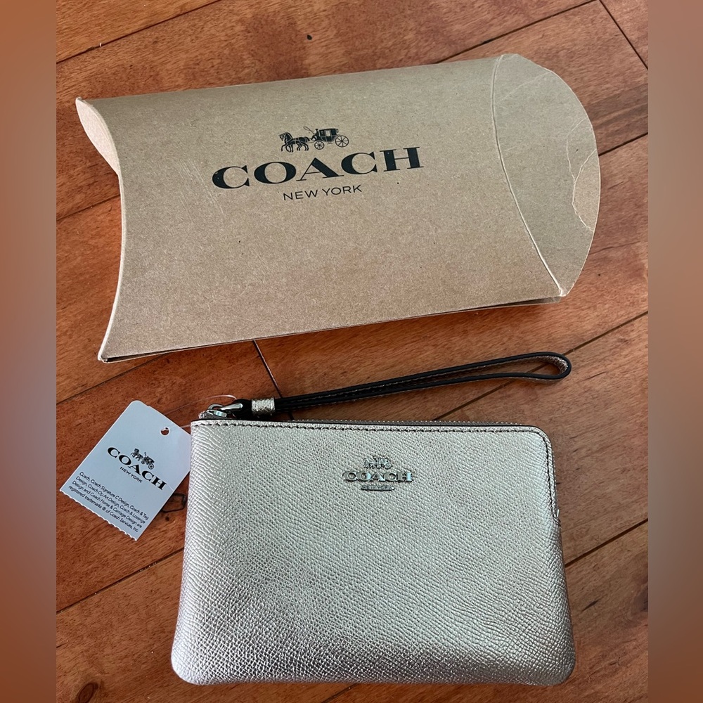 Coach Wristlet Small Metallic Gold
